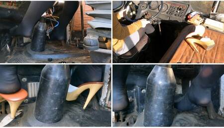 Sexy pedal pumping in old russian bus PAZ