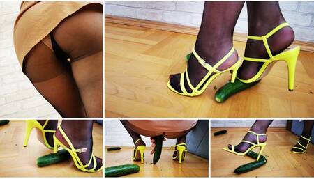 Sexy Emily crushes cucumbers hard