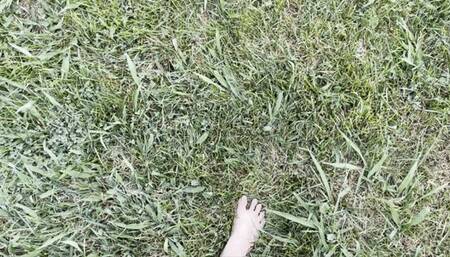 Sexy Foot Goddess D Walking Barefoot Through the Grass and on the Street - Includes Toe Scrunching, Spreading and Wiggling and a Peek at D's Sexy Soles at the End