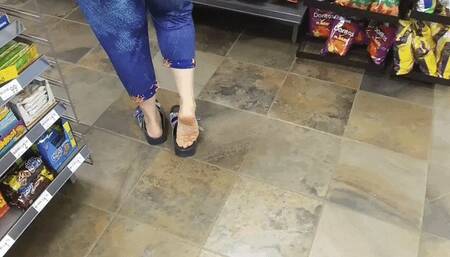 Candid Birkenstock Soles at the Gas Station!