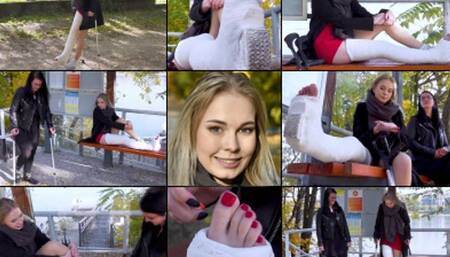 Mimi LLWC Bare Toes at the Bus Stop, Cast Talk, Crutching (in HD 1920 X 1080)