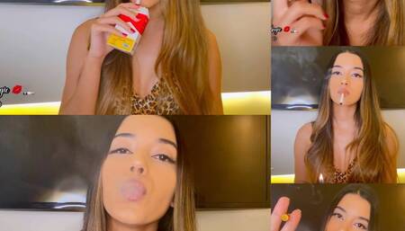 Snaps and smoke in your face close up - glossy lips and a leopard minidress