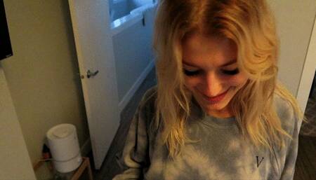 Cute Blonde Gives A Ballbusting Handjob POV