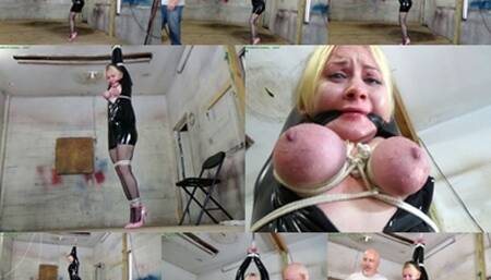 Stretched up onto her tip-toe her big tits brutally wrapped in rope (MP4 SD 3500kbps)