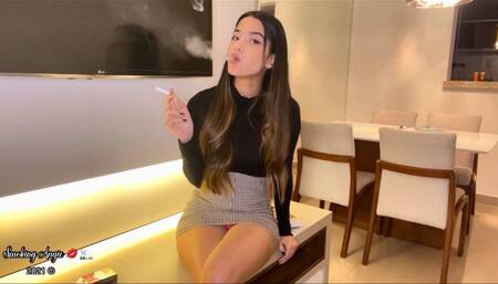 An insanely short skirt + addiction talking while smoking marlboro reds