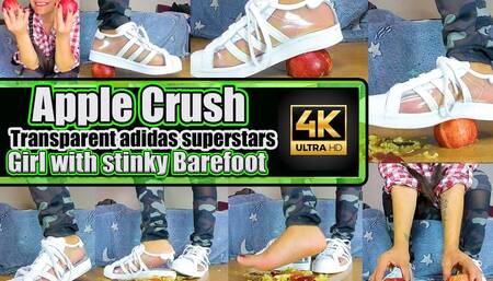 Sexy  girl crushes apples with sneakers aAdidas Girl Crush Apple Video, here I crush a few apples to a pulp with my transparent Adidas Superstars worn barefoot