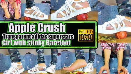 Sexy  girl crushes apples with sneakers aAdidas Girl Crush Apple Video, here I crush a few apples to a pulp with my transparent Adidas Superstars worn barefoot HD