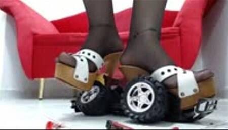 crushing a montser truck in 2 sexy shoes a wooden mule kiara heel and berkemann sandals