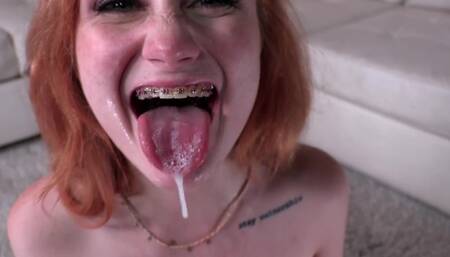 Scarlet Skies Cute Redhead still in Braces Loves Sucking Big Dicks.