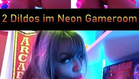 2 XXL Neon Dildos sucked in real 80's Gameroom