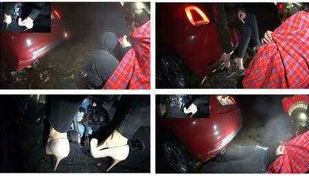 Ms Curious selflessly revving the Fiat 500, to donate warm exhaust fumes to someone in need