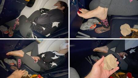 I found Goddess Grazi on the plane, napping! I couldn't resist and sniffed her Nylon ankle socks! (MP4-HD 1080p)