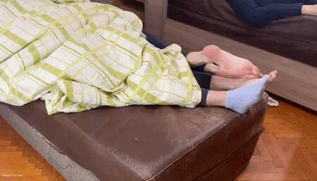 SNORING LOUDLY WITH ONE SOCK TWO GIRLS UNDER BED COVERS - MOV Mobile Version