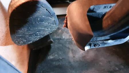 Extreme Close Up Driving BMW Under Pedal in Riding Boots