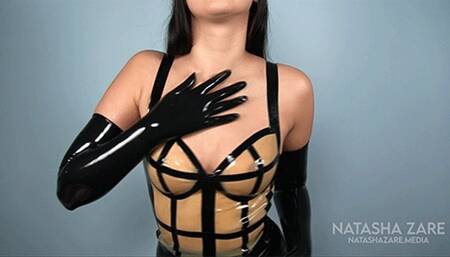Shiny Latex Gloves Try On