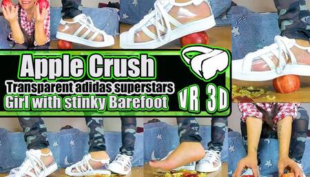 VR 3D Virtual Reality Clip Sexy  girl crushes apples with sneakers aAdidas Girl Crush Apple Video, here I crush a few apples to a pulp with my transparent Adidas Superstars worn barefoot