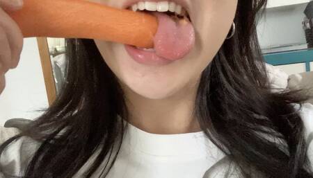 Aurora's Mouth Chews A Big Carrot