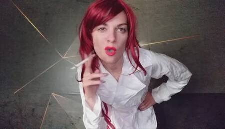Redhead smokes in PVC