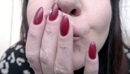 Mouth and lips spreading natural and lipstick