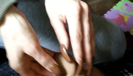 long nails handjob, cock scratching