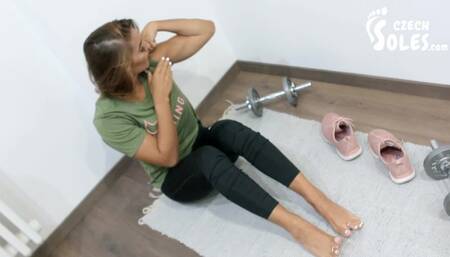 Strong Girl Workout and her Small Sexy Feet (gym Feet, Workout Feet, Foot POV, Sneakers, Barefoot)