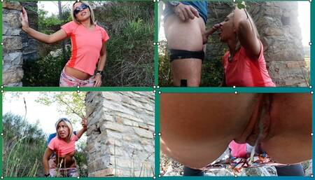 Outdoor fuck with a stranger ending with creampie and pissing