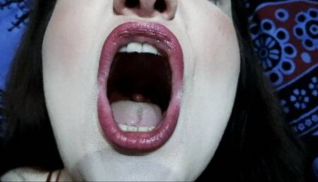 Massive yawning extreme mouth closeup