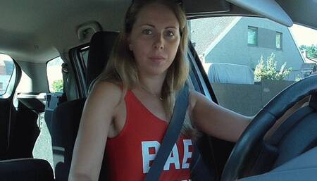 Driving in Swimsuit and Pantyhose