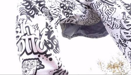Man holds camera and girl in funny pants tramples it with Balenciaga, fc247x 1080p