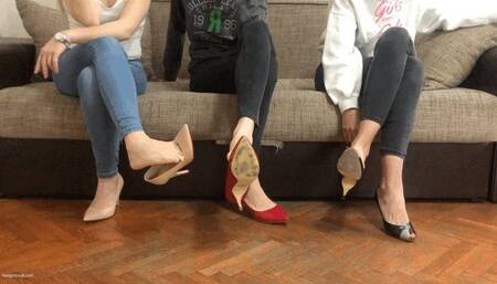 THREE GIRLS DANGLING HIGH HEELS IN A WAITING ROOM - MOV Mobile Version