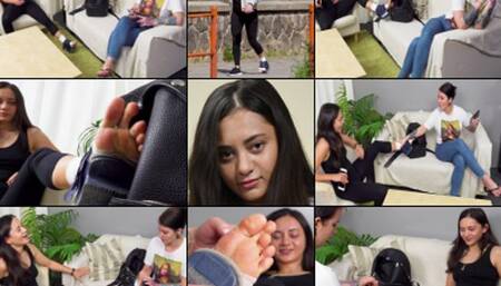Shrima & Mia Sprain Waiting Room Foot Thief Gets Her Pickpocketing Toes Tickled (in HD 1920 X 1080)