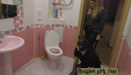 Toilet slave!  Foot worship everywhere!