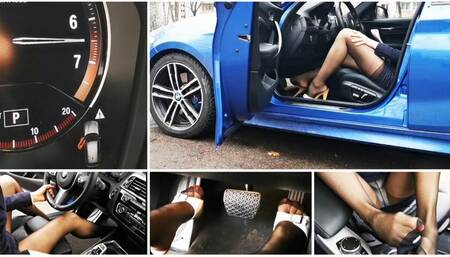 Emily revs powerful BMW M140i extremely hard to the floor UPSKIRT FOOTJOB IMITATION