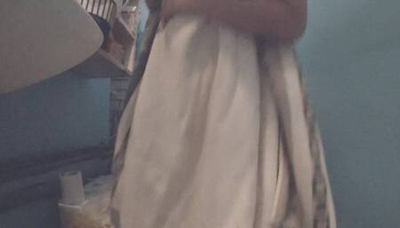 Golden stream and brown stones fall