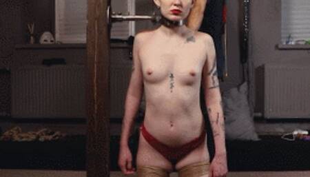 Girl fixed in steel collar to the wall ( FHD)