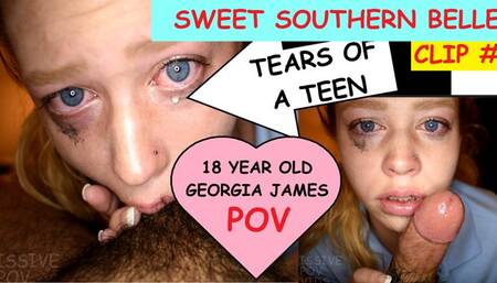 Eighteen year Georgia James deepthroat gagging tear inducing blowjob for dirty old man Joe Jon Clip #2
