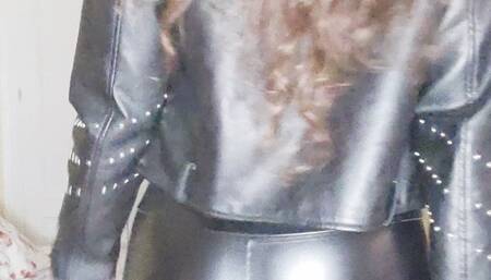 Leather ass, jacket and long curly hair worship dancing video