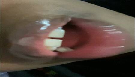 Giantess angling tiny over face