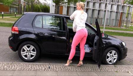 Neele - Neon Pink Butt Leggings And White Mules - mp4 1920x1080