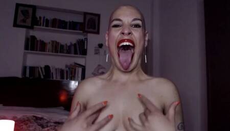 red light & red glossy lips - spitting down your throat