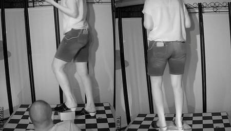 Tanja's wooden Clogs cause much pain to my tiny cock - Cam 4
