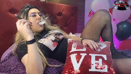 Holly in Bed Smoking a Cigar - SFL135