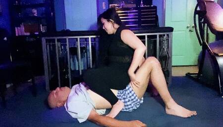 Domina Mara Sits on Ass Man’s Face + Slides Over His Body in Yoga Pants