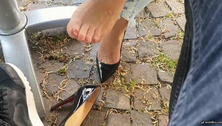 shoeplay and shoe stealing with hot and sweaty nylon feet HD mp4 1920x1080