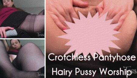 Crotchless Pantyhose Hairy Pussy Worship