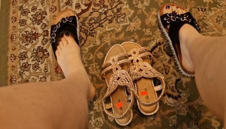 Sexy sandals sexy feet in a public shoes store