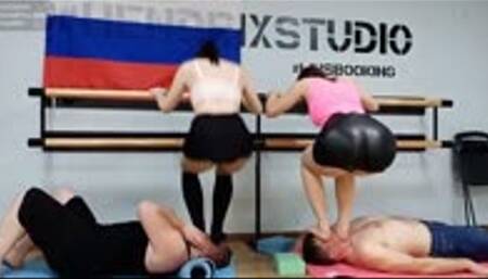 Moscow multitrampling training #18 (Part 1): sadistic girl trampling terror - slaves screaming in pain and convulsing!