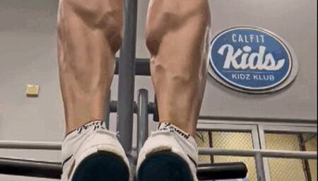 Blue Tight Shorts Standing Calf Raise Machine