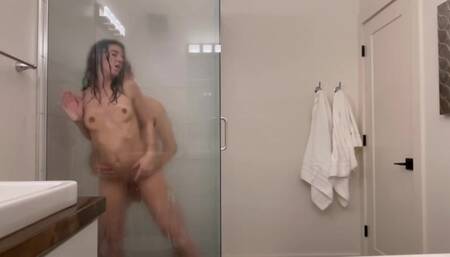 Steamy Glass Shower: Hot Couple on Vacation