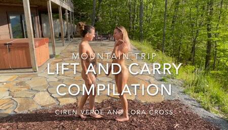 Lesbians lift and carry with squat compilation on mountain trip